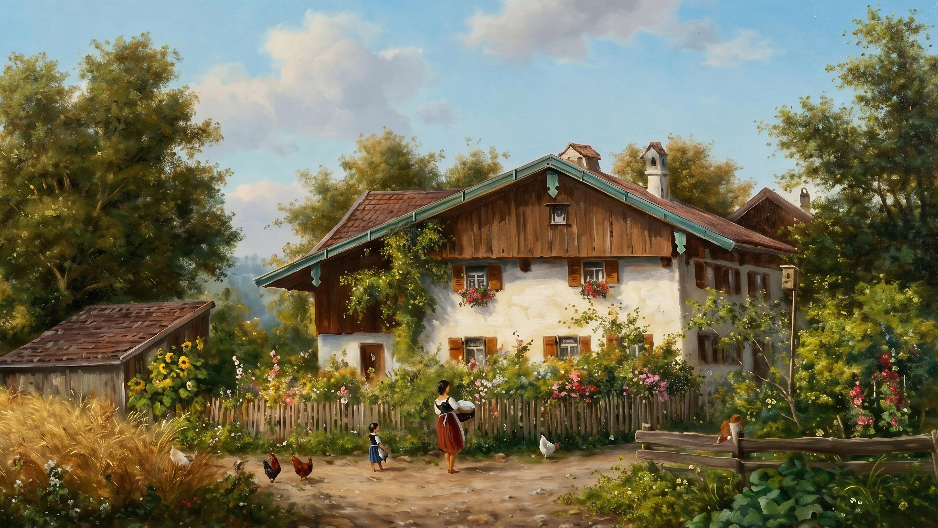 Historic depiction of the Beim Dokterer house in Halblech-Buching from the 18th century